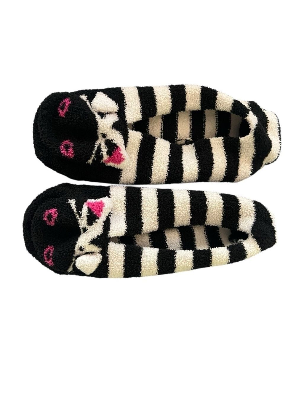 Black White Striped Cat Slipper Socks